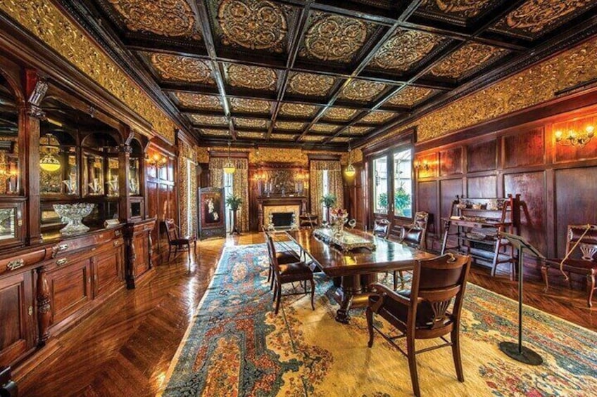 Dramatic dining room at Moody Mansion