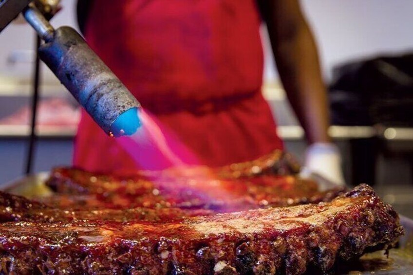 Torching ribs at Bogart's Smokehouse