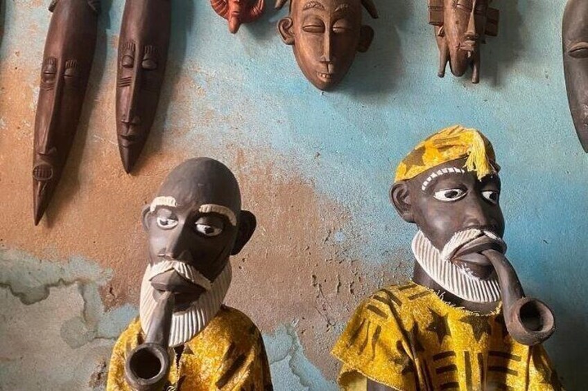 Wooden sculptures made by traditional sculptors in the Koko district, Korhogo, Ivory Coast