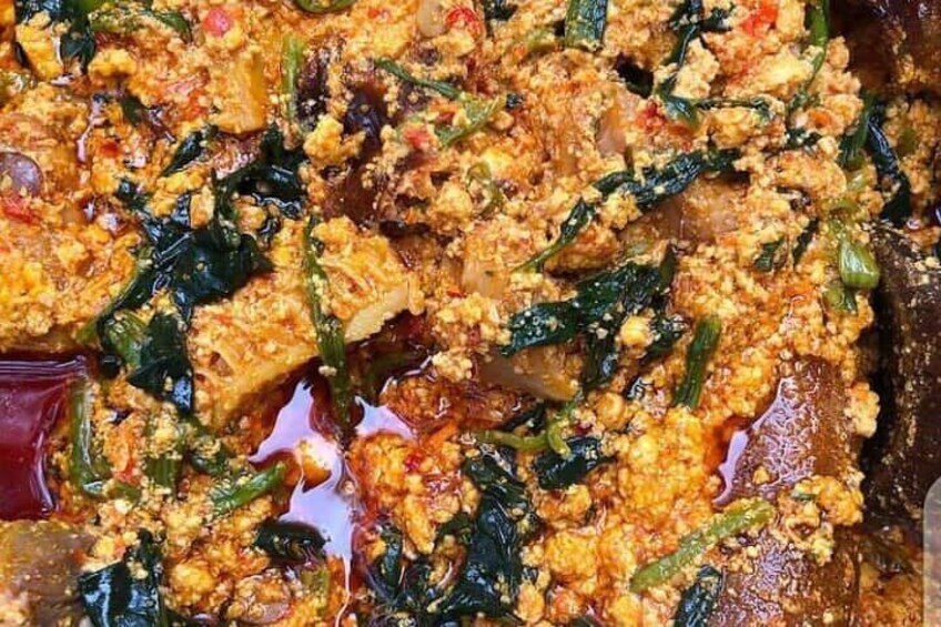 Kontonmire stew, normally serve with plain rice, boiled plantain or yam