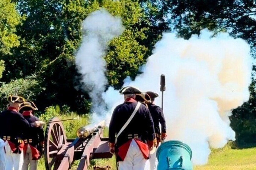 Firing of a six pound, light-weight, brass battalion canon at Yorktown