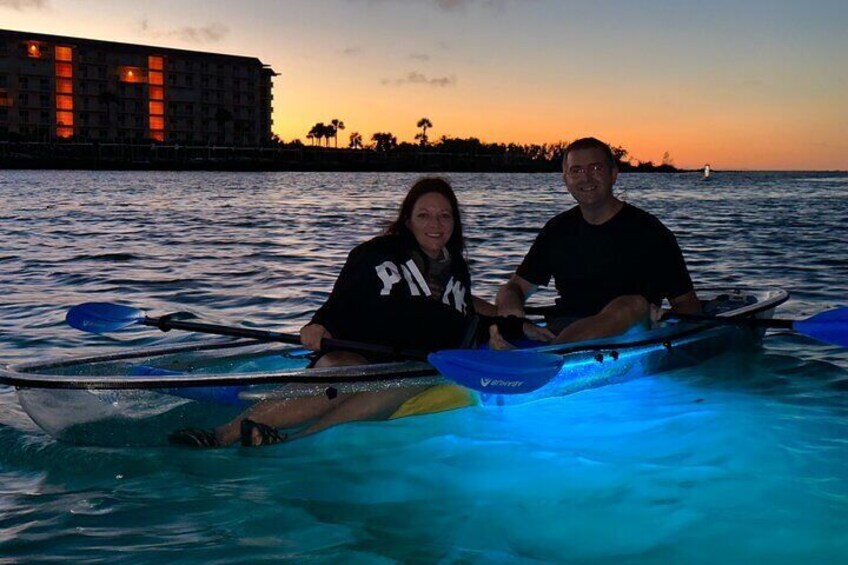 Beautiful evening on the water in a CLEAR kayak!