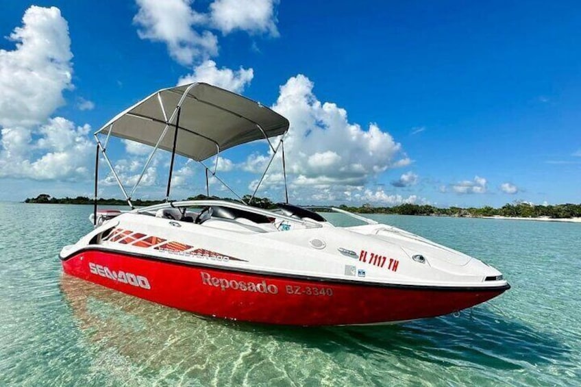 5-Hour Guided Jetboat Tour to Secret Beach, San Pedro, Belize.