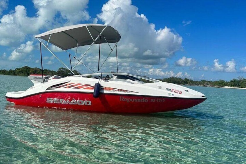 5-Hour Guided Jetboat Tour to Secret Beach, San Pedro, Belize.