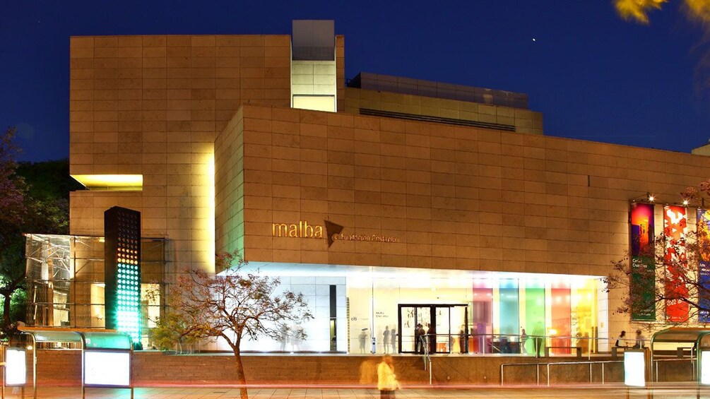 Exterior of Malba Museum at night in Buenos Aires