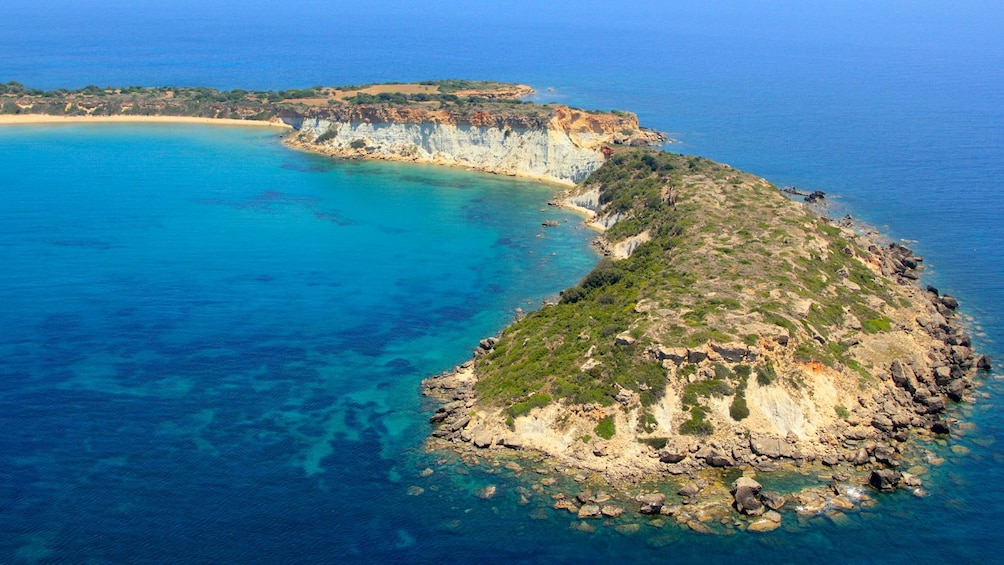 Crescent-shaped island in Greece