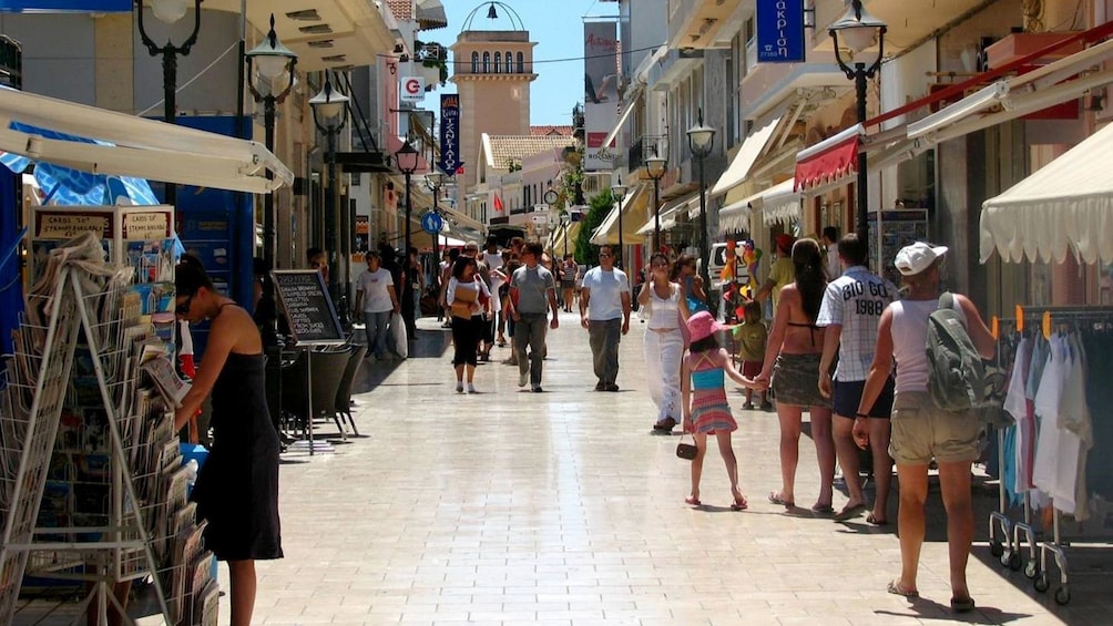 Shoppers and tourists on a street on Kefalonia Island