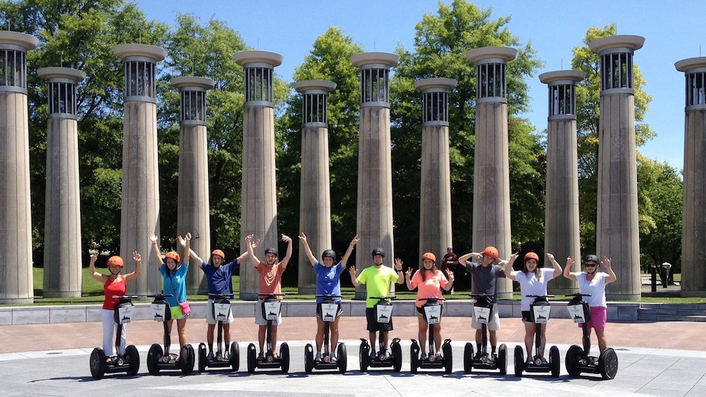 Large segway group in front of columns in park in Nashville