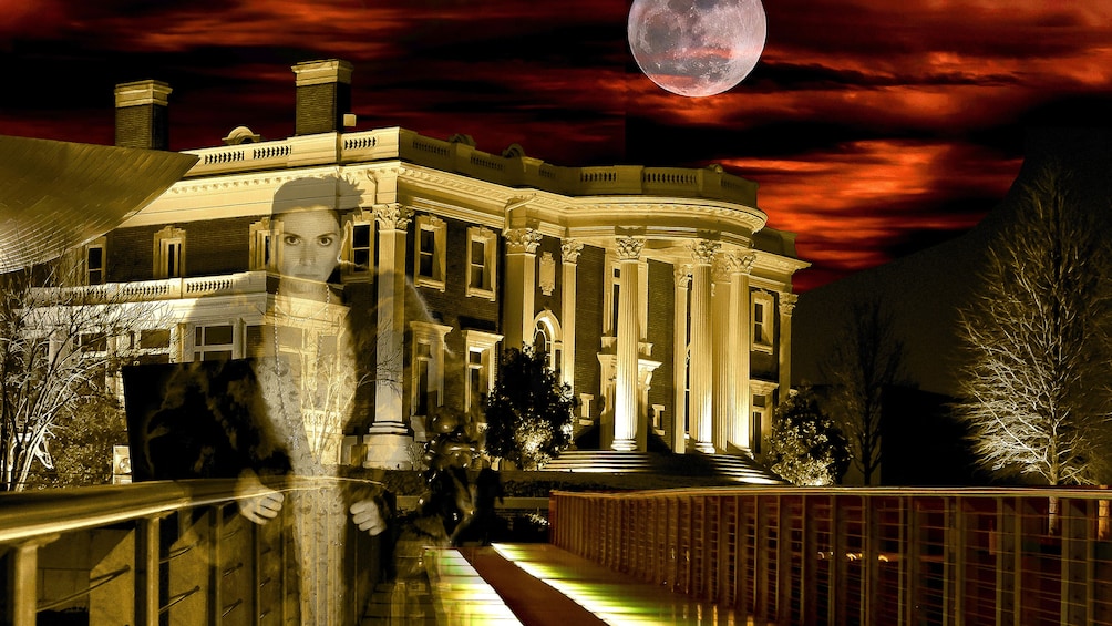 Show item 1 of 6. Ghost of a woman standing in front of a Southern Mansion