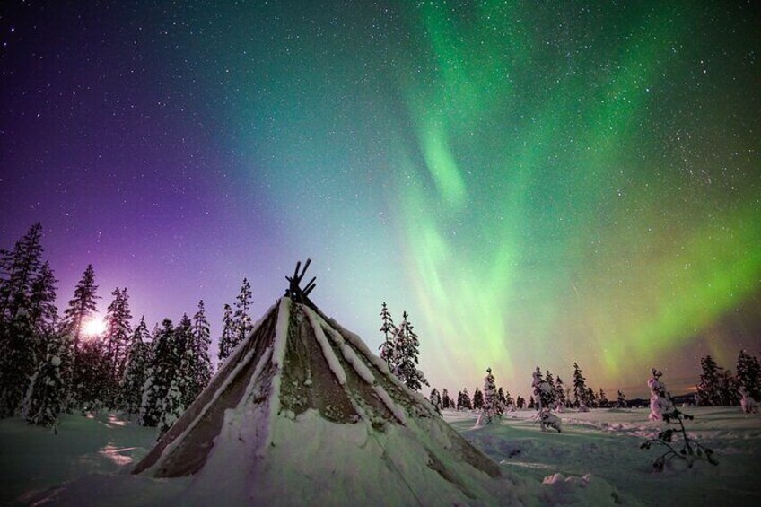 Night Snowshoeing Adventure under the Northern Lights