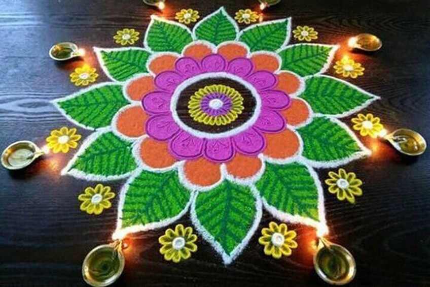 1-Hour Traditional Kolam Art class using Colored Flour with Guide