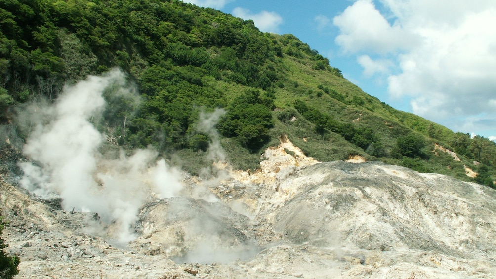 View of volcano from road in Soufriere