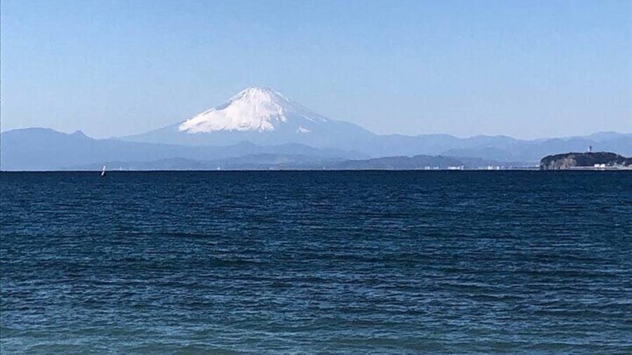 Morito beach with Mt. Fuji and Enoshima in the background.