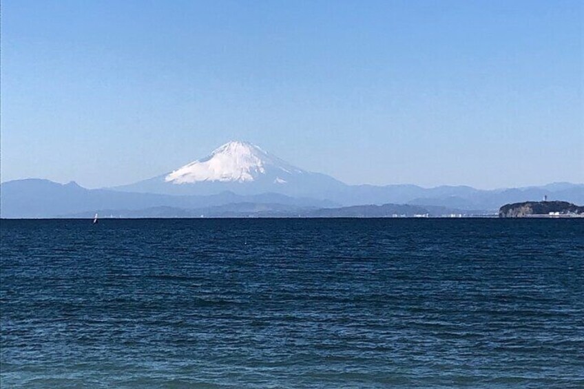 Morito beach with Mt. Fuji and Enoshima in the background.