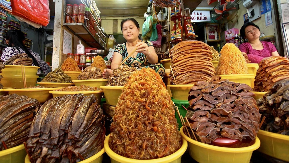 Food sold at the street markets in Hue, Vietnam 