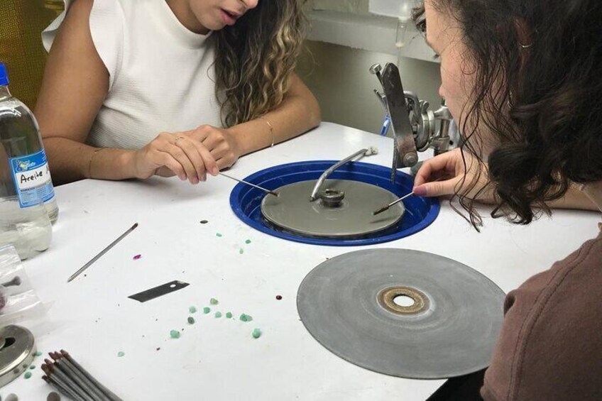 Emerald carving workshop in Bogotá, Colombia.