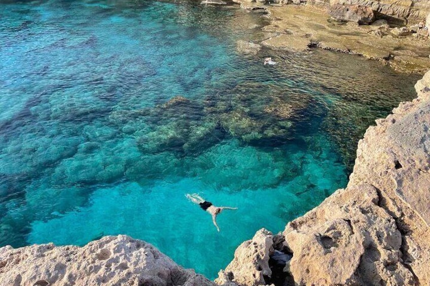 Beautiful colour water at sea caves area