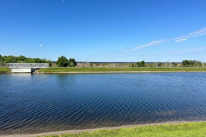 A view across one of the ponds in front of the lake at the St. Cloud Lakefront Park.