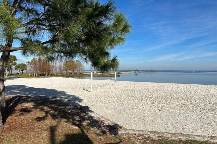 A nice shady spot on the sandy beach. Wanna play some volleyball?