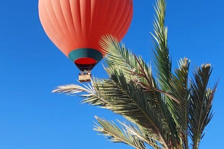 Hot air balloon flight in the desert with camel ride