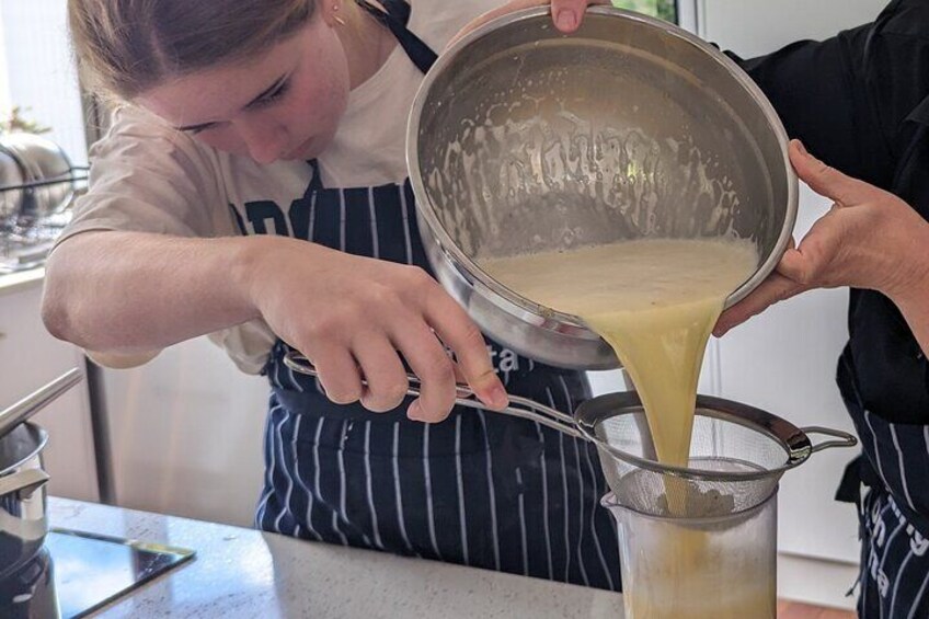 Custard for our creme caramels, getting ready!