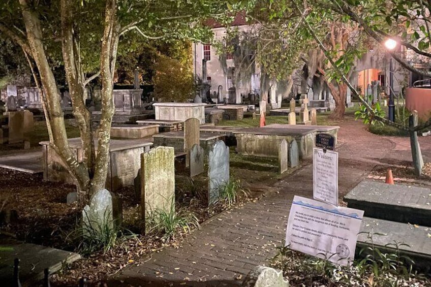 When the sun sets on churchyard at the Circular Congregational Church, several spirits have been known to be seen!