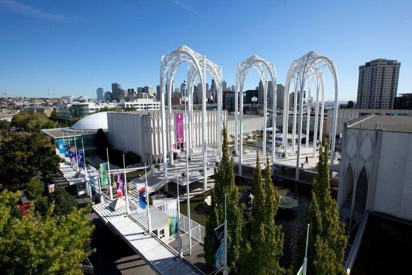 Pacific Science Center main entrance and arches.