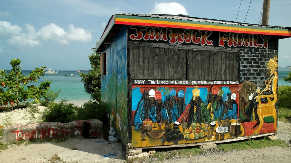 Colorful shack by the beach in Carriacou