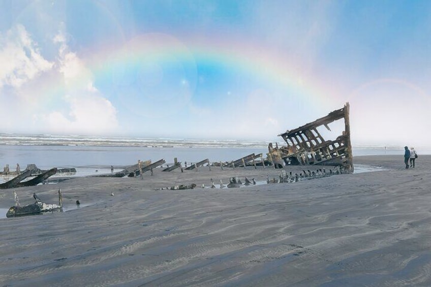 Peter Iredale was a four-masted steel barque that ran ashore October 25, 1906, on the Oregon coast en route to the Columbia River. 