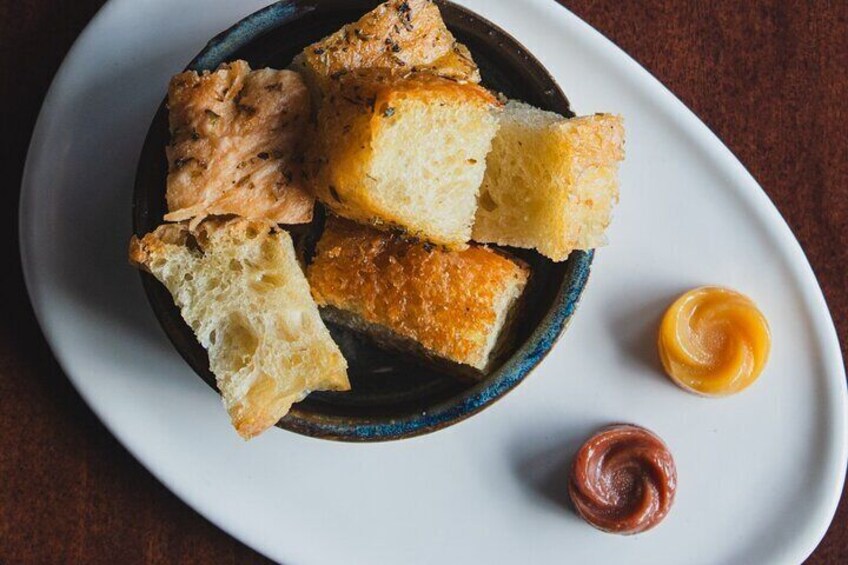 To Warm Up - House Focaccia with red wine and white wine butter