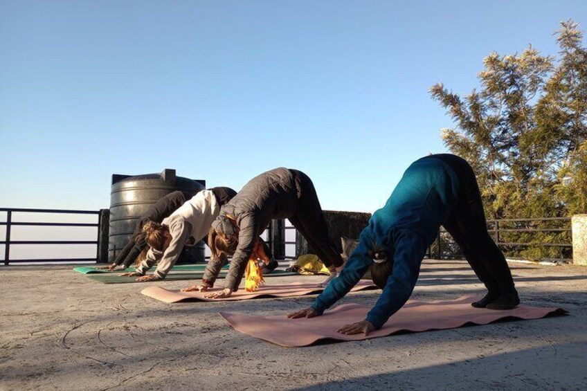 Practicing yoga with the sunrise.