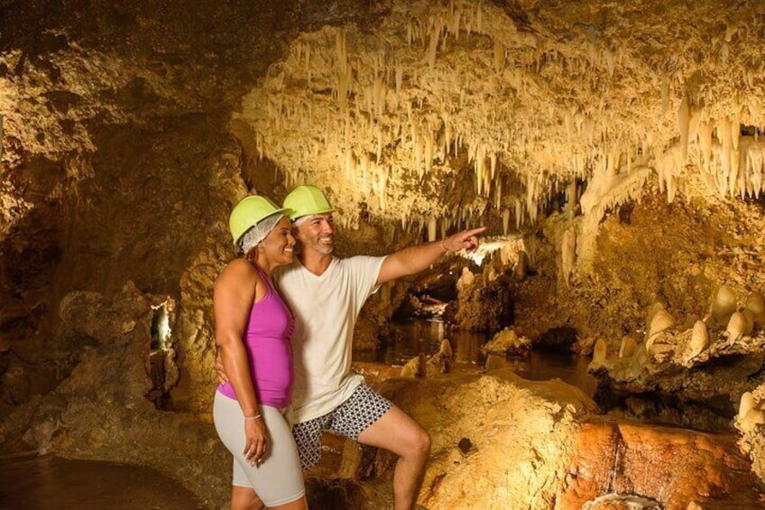 Guests in the Rotunda Room inside of Harrison's Cave at the Harrison's Cave Eco-Adventure Park