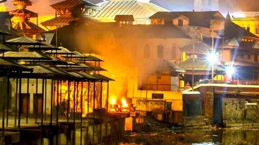 Burning bodies in Crematorium on Bagmati Riverside