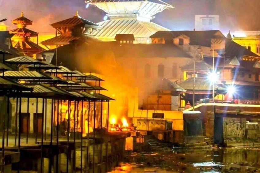 Burning bodies in Crematorium on Bagmati Riverside