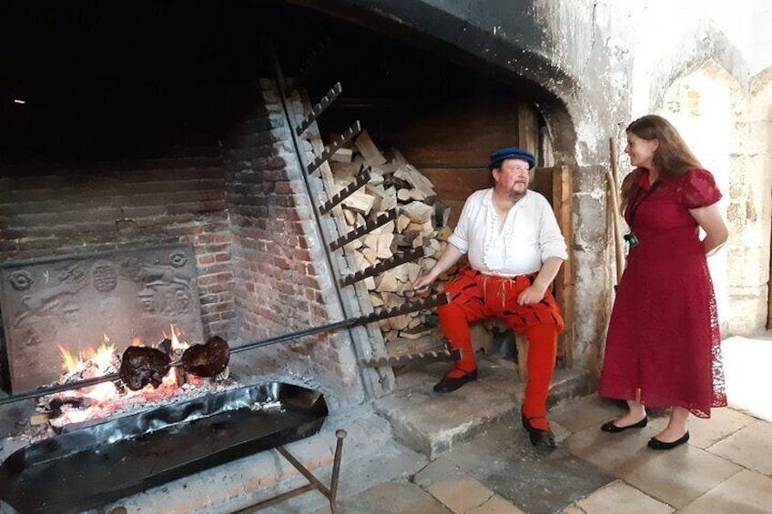 Roasting beef in the Tudor Kitchens
