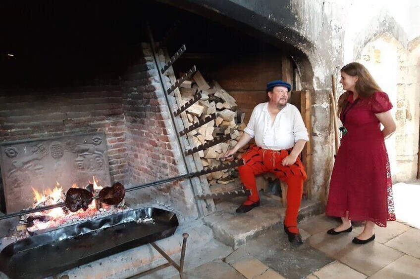 Roasting beef in the Tudor Kitchens