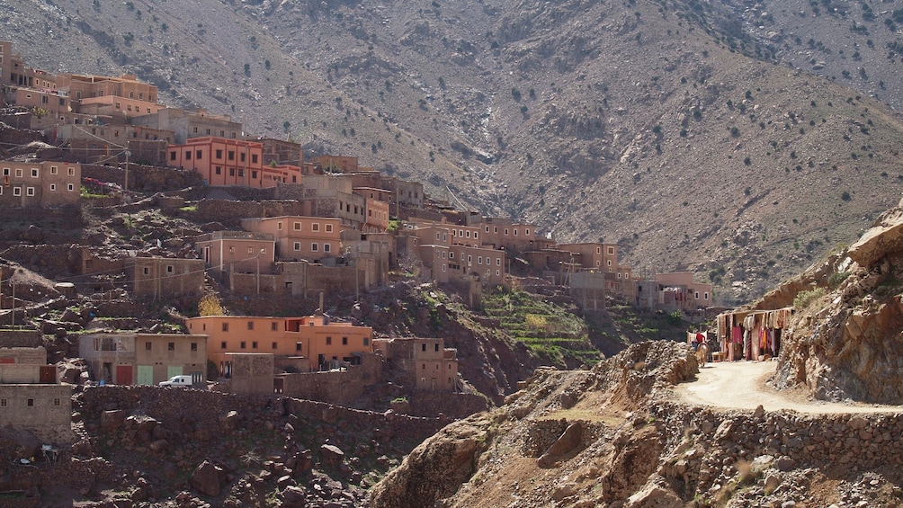 mountain road and hillside town in Marrakech