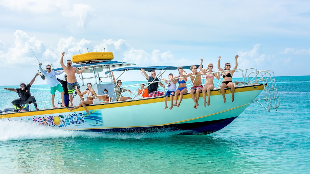 View of a group on a boat for the Seaside Scavenger Hunt in Turks and Caicos