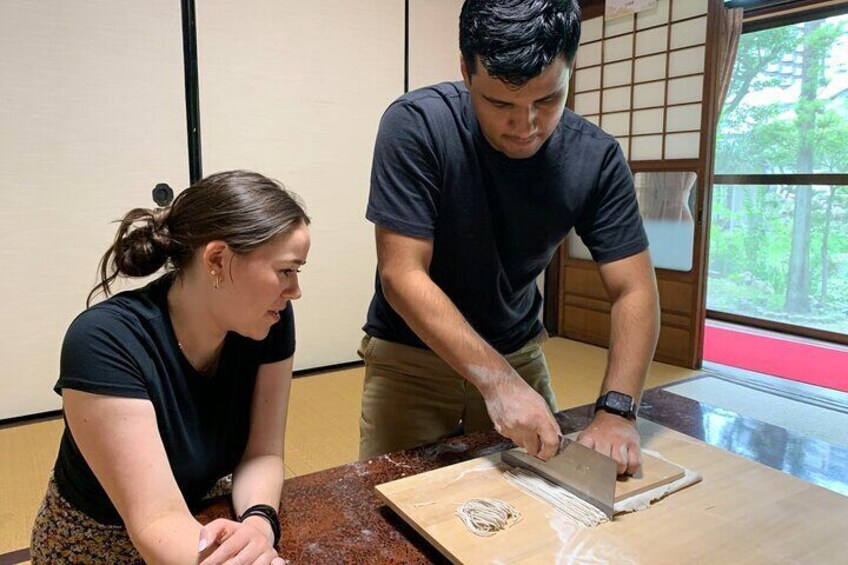 Making Soba noodles at Temple