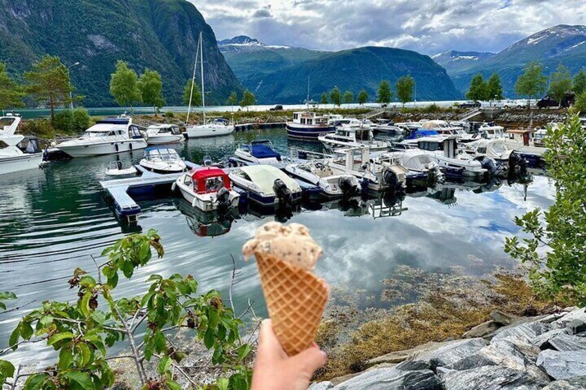 Ice-cream stop at Valldal harbour