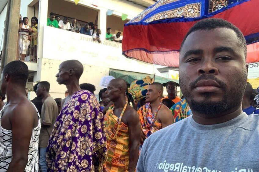 Tour guide experiencing the Aboakyir Festival