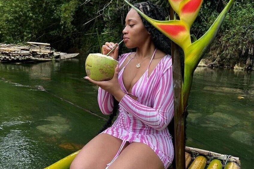 Coconut served on raft