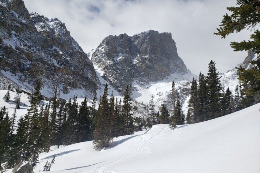 Views of Hallett Peak towering above Emerald Lake in Rocky Mountain National Park.