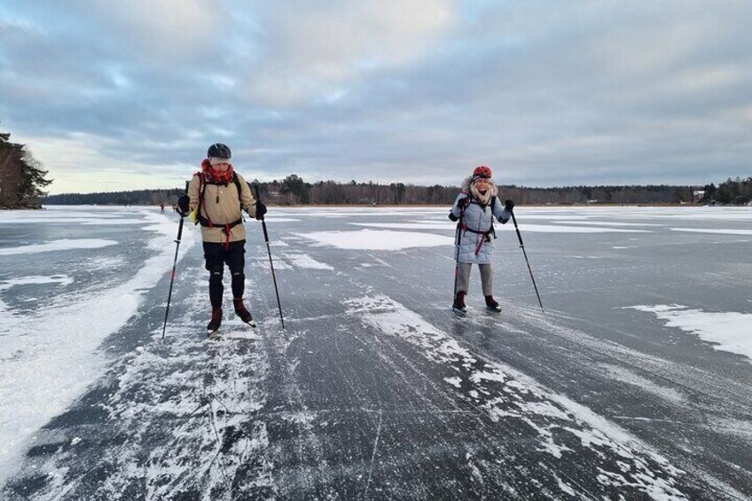 Nordic Ice Skating on a Frozen Lake in Stockholm