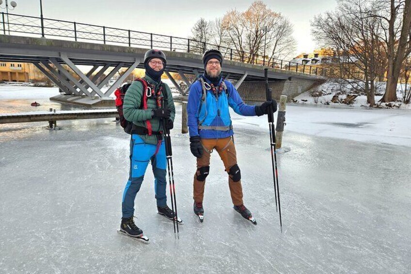 Nordic Ice Skating on a Frozen Lake in Stockholm