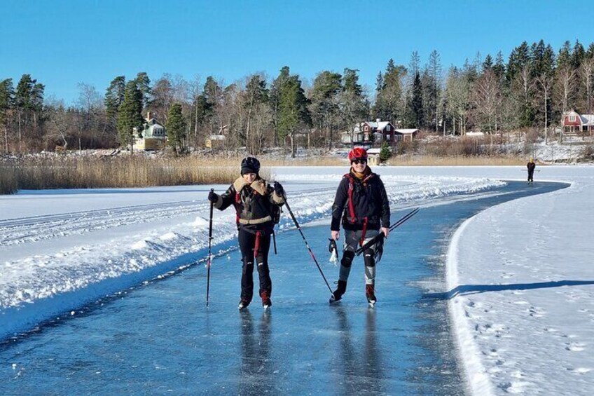 Nordic Ice Skating on a Frozen Lake in Stockholm