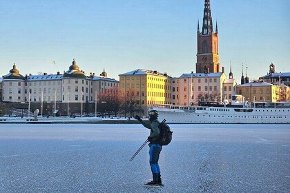 Nordic Ice Skating on a Frozen Lake in Stockholm