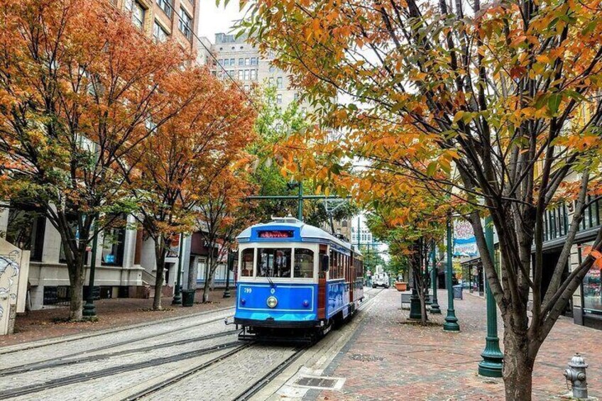 Main Street comes to life as the iconic trolley glides through the heart of Memphis. Feel the nostalgia and modernity merge on this historic avenue, where the past meets the present.