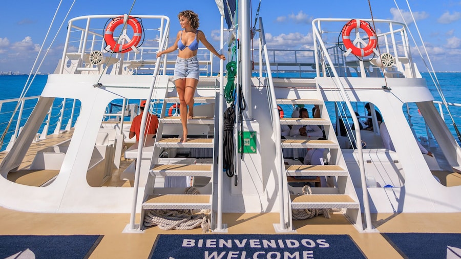 Catamaran Tour to Isla Mujeres Snorkel Buffet Private Beach Club by XCARET