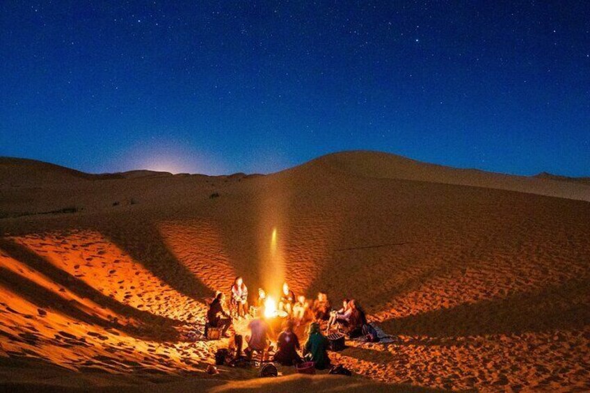 Family gathering around the bonfire